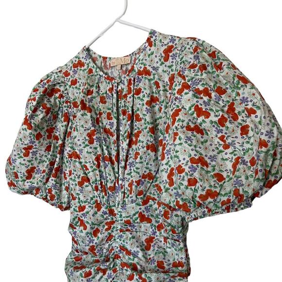 ByTiMO Festive Floral Puff Sleeve Mini Drop Waist Dress In Poppy Size XS - Picture 8 of 16